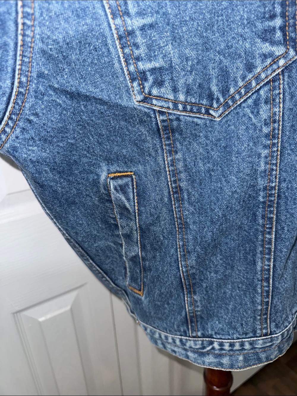 Vintage GAP Blue Denim Bomber Jacket with Patterned Collar Sz M - Picture 5 of 9